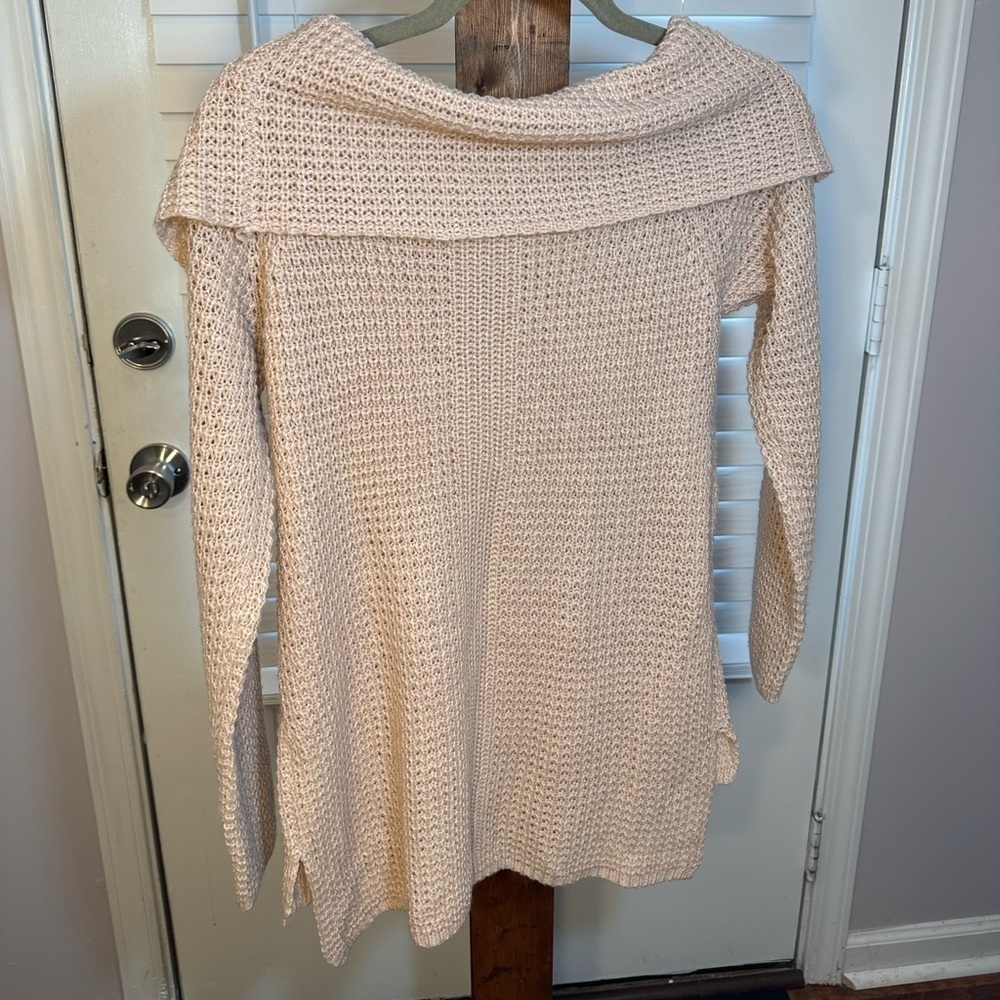 Ohmg Dusty Rose Pullover Knit Cowl Turtle Neck Lace Up Ribbon Sweater Blouse M - Picture 3 of 11
